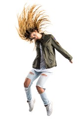 Blonde woman dancing