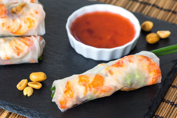 Vietnamese shrimp roll with red sauce
