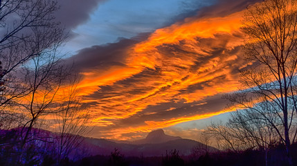 Dramatic Skies Great Smoky Mountains NC at sunset in winter - obrazy, fototapety, plakaty