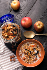 Granola with apple and oatmeal