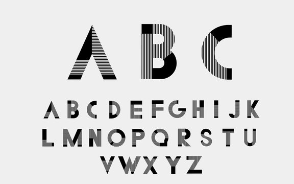 Black alphabetic fonts  with black lines.