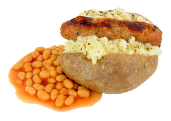 Baked Potato And Sausage With Baked Beans