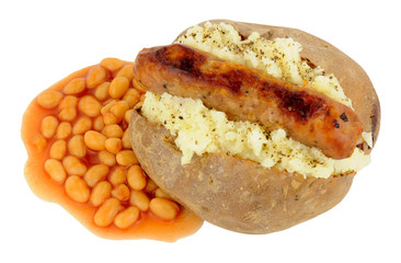 Baked Potato And Sausage With Baked Beans