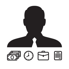 Man silhouette businessman and business icons