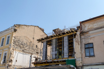Construction site. Reconstruction process of the old building.