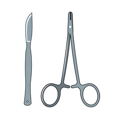 scissors and scalpel cartoon icon isolated on white background