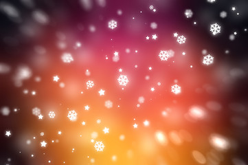 Christmas orange background. The winter background, falling snow