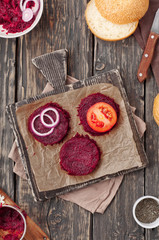 cooking tasty and healthy burger with beets