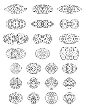 Set of ornamental geometric design elements and page decorations.