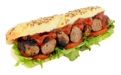Sausage And Salad Sub Roll Sandwich