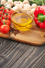 fragrant oil unrefined with raw vegetables, mushrooms and rosema