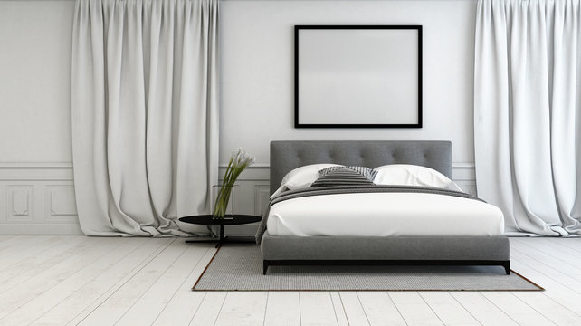 Luxury bedroom with grey and white interior decor