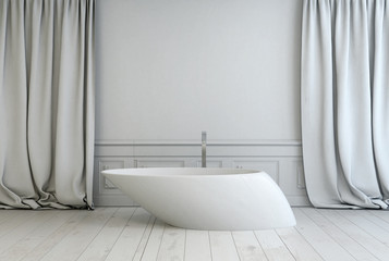 Contemporary freestanding bath tub in a bathroom