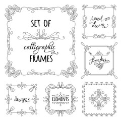 Vector set of hand-drawn calligraphic frames.