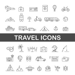 Travel icons line black and white
