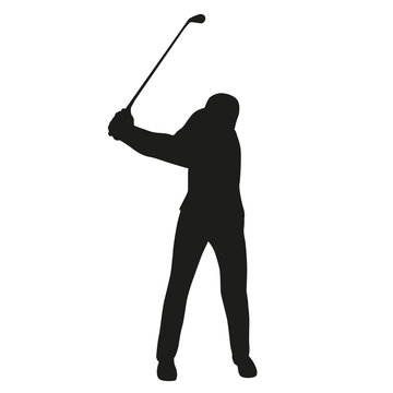Golf swing, golf player isolated silhouette, vector golfer