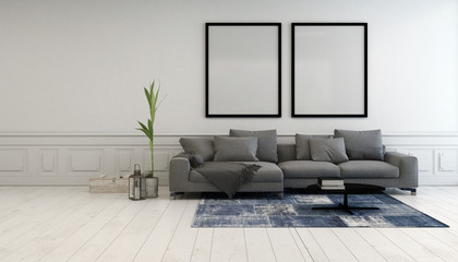 Minimalist grey and white living room interior