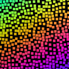 Lots of colorful square blocks on black.
