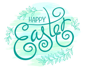vector hand drawn easter lettering greeting quote with swirl and curl and floral branches