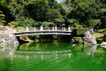 Fototapeta na wymiar Bridge in Ritsurin garden Takamatsu.