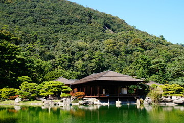 Fototapeta na wymiar Tea house in Ritsurin garden Takamatsu.
