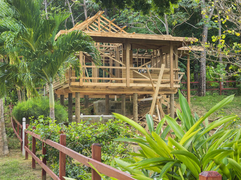 New small home construction on an island in the tropics