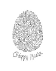 Easter egg with pattern in zentangle style. Coloring book for adult and older children. Coloring page. Outline drawing. Vector illustration. Template for hand made card.