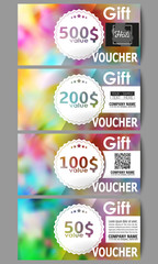 Set of modern gift voucher templates. Colorful background for Holi celebration, vector illustration