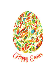 Vector illustration of colorful easter egg on white background. Doodle ornate pattern.