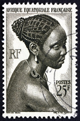 Postage stamp French Equatorial Africa 1946 Young Bacongo Woman