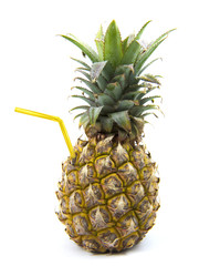 Pine apple and straw on white background