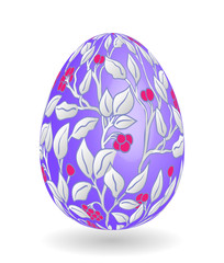 Isolated Easter eggs. Happy Easter. Vector objects. 3D. Realistic Easter eggs. Vector background. Silver leaves on lilac egg.