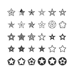 Star Icons Set. Black And White. Vector