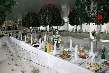 decorated festive Banquet with the food in the restaurant