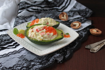 Salad from prawn and avocado