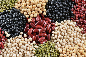 Top view five legumes  for background