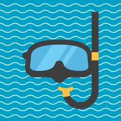 Icono plano gafas de buzo sobre fondo marino