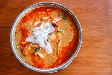 Tom Yum soup, Thai traditional spicy prawn soup with coconut mil