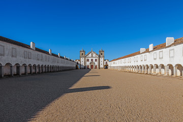 Baroque Sanctuary of Nossa Senhora do Cabo in Espichel Cape. View of the Church, and the Pilgrim lodgings. Sesimbra, Portugal