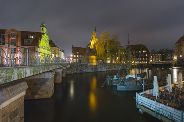 Historic old hanseatic city of Luneburg at winter evening