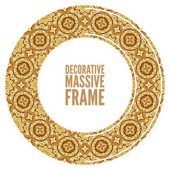 Vector ornate frame in Victorian style. Decorative element for design and place for text. Ornamental lace pattern for wedding invitations and greeting cards.Traditional gold decor on light background.