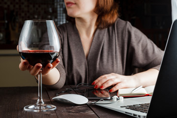 beautiful woman with glass red wine