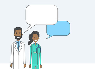 African American Medial Doctors Man Woman With Copy Space Chat Box