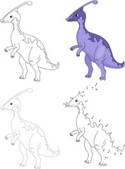Cartoon Parazaurolof. Coloring book and dot to dot game for kids