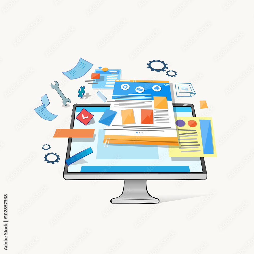 Poster modern computer desktop monitor application icons