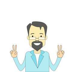 Adult Man Hipster Hand Point Two Finger Up Peace Gesture 