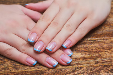 French nail art in light blue color