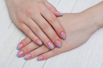 French nail art in light blue color