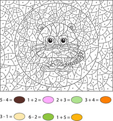 Cartoon tiger. Color by number educational game for kids