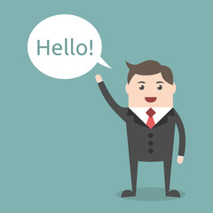 Businessman character saying hello